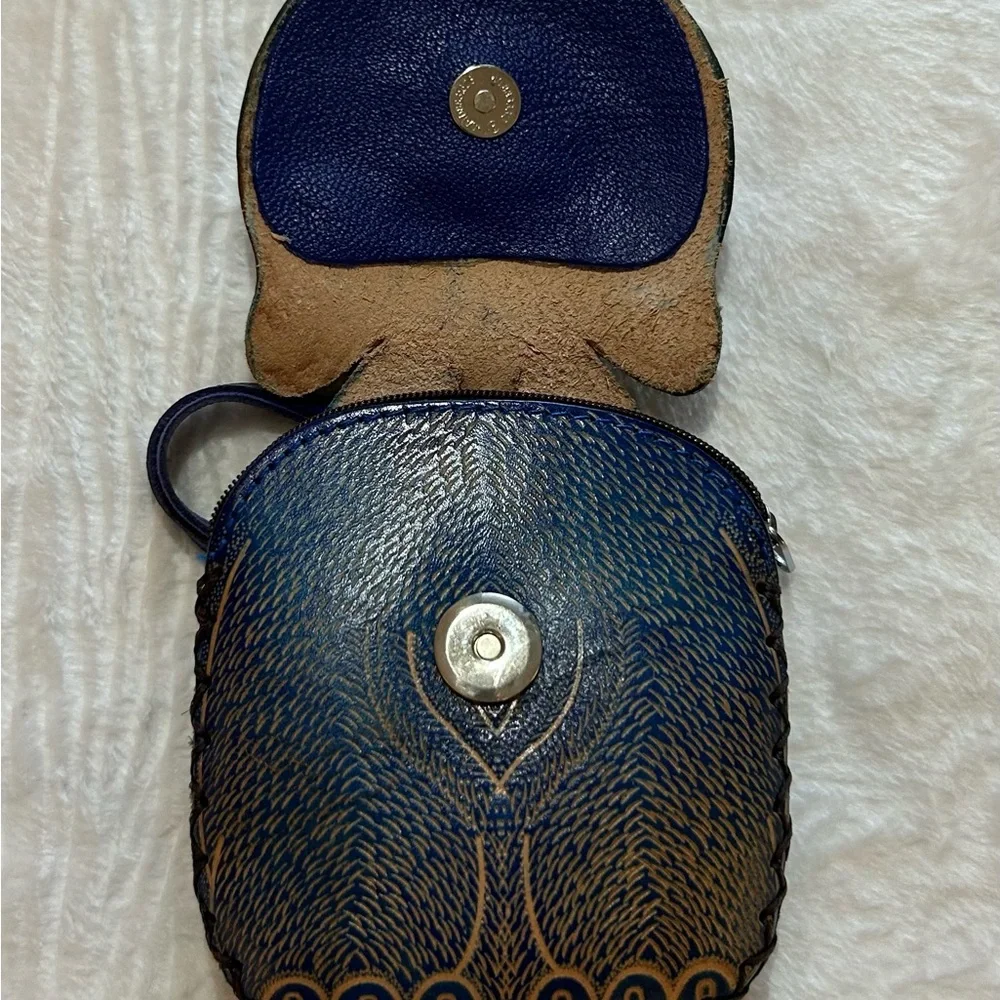 Handmade Embossed Genuine Leather Cat & Fish Coin Purse/Wristlet/ Pouch